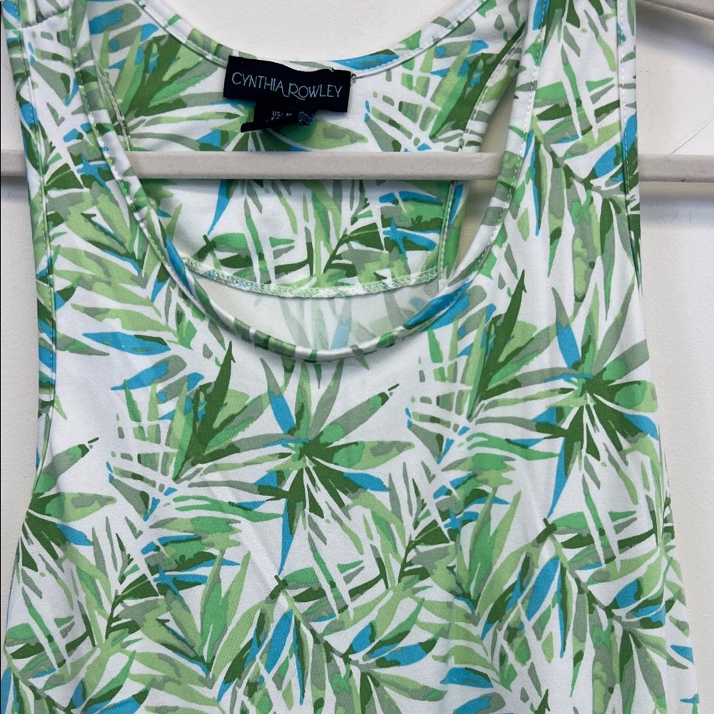 Cynthia Rowley Tropical Palm Leaves Green White and Blue Pajama set Size M - Picture 8 of 16